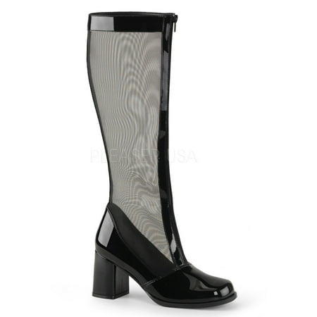 Front Zip Boots - GOGO-307, 3'' Block Heel Gogo Mesh Boot Str. Pat Front Zip