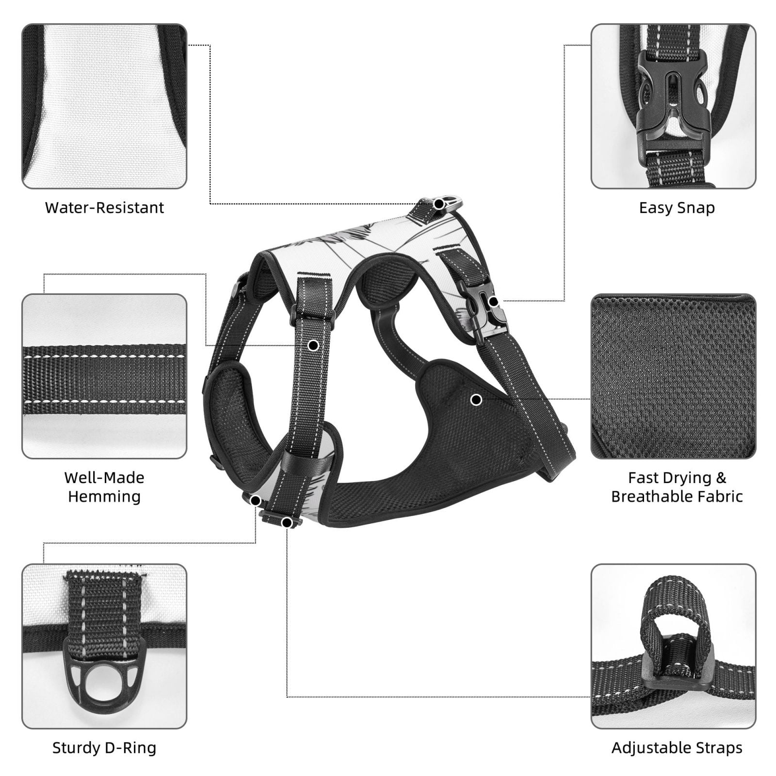 Naloa Cute Cat Meadow Sketch Dog Harness, Pet Harness Vest with Traction Rope, Dog Vest for Outdoor, Walking - {sizeName}-Large