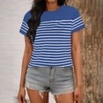 thumbnail image 2 of Htigea Womens Striped Short Sleeve Tops Casual Crewneck T Shirt Summer Loose Fit Pullover Tee Blue XXL, 2 of 6
