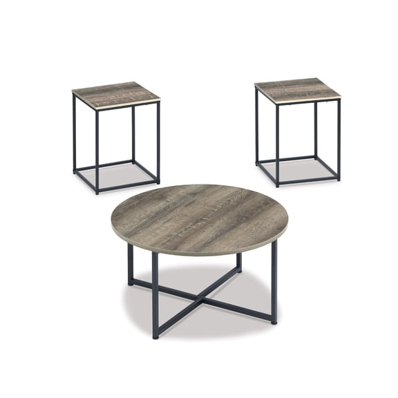 Bowery Hill Modern 3 Piece Coffee Table Set in Dark Metallic and Black