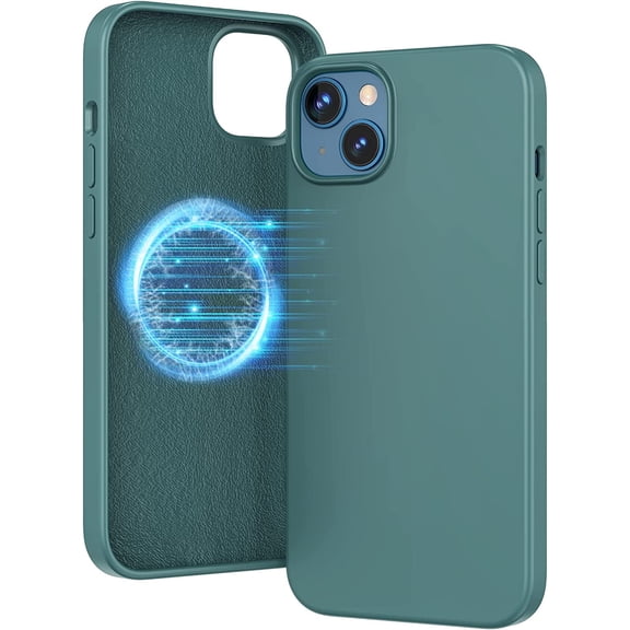 Compatible with Magsafe for iPhone 14 Silicone Case 2022, Magnetic Liquid Silicone Protective Shockproof Bumper Rubber Gel Shell Cover for iPhone 14 / iPhone 13 6.1" - Pine Green