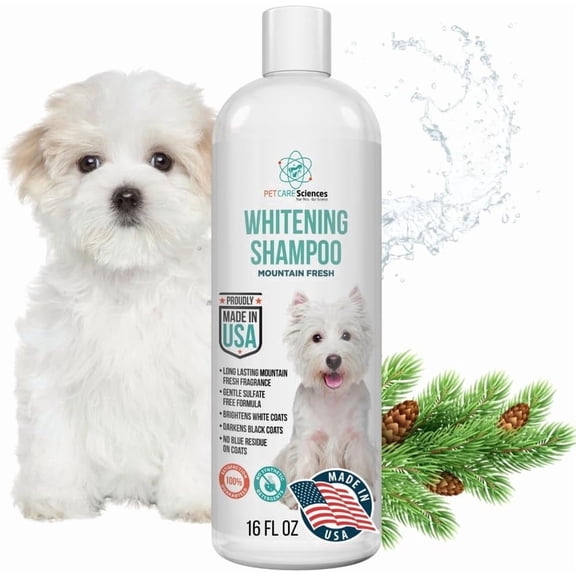 16 fl oz Dog Whitening Shampoo (Mountain Fresh Scent) Dog Shampoo for White Dogs - Brightens White and Darkens Dark Coats - Tearless and Natural - Hair and Fur Whitener for Dogs - Made in The USA