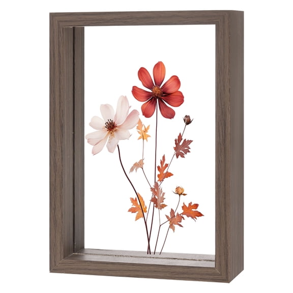 Wooden Pressed Flower Frame, 4 x 6 Inch Double Acrylic Floating Picture Frame for Dried Flowers/Tabletop/DIY/Handicrafts [Walnut Color]