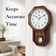 Pendulum Wall Clock - Decorative Wood Wall Clock with Pendulum - Schoolhouse Clock Regulator Design, Battery Operated & Silent, Wooden Pendulum Clock 18x11