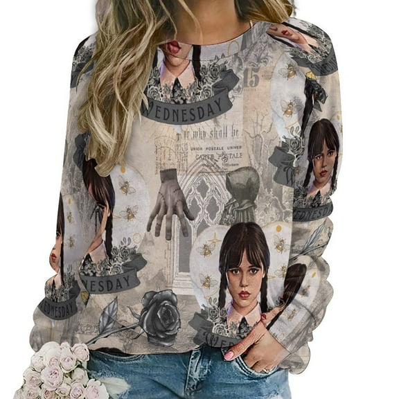 Wednesday Sweatshirts for Women Long Sleeve Crewneck Raglan Sweater Graphic Pullover Casual Comfy Tops S