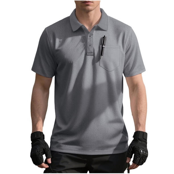 Mens Casual de Manga Corta Botón Abajo Camisas de Malla Elástica de Bolsillo Cuello de Vuelta de Verano, Camisas de Manga Corta para Hombre con Bolsillo