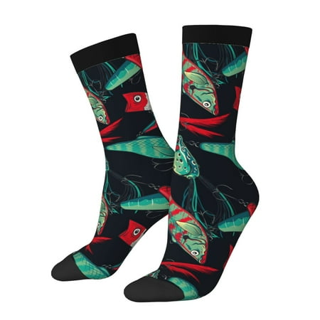 Adobk Fishing Lure Print Adult Socks Crew Socks Athletic Tube Socks Outdoor Sport Socks