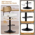 thumbnail image 4 of Bar Stools Set of 2, Adjustable 360° Swivel Counter Height Barstools from 25" to 33" Upholstered Faux Leather Bar Chairs with Rattan Backrest & Enlarged Base, 4 of 11