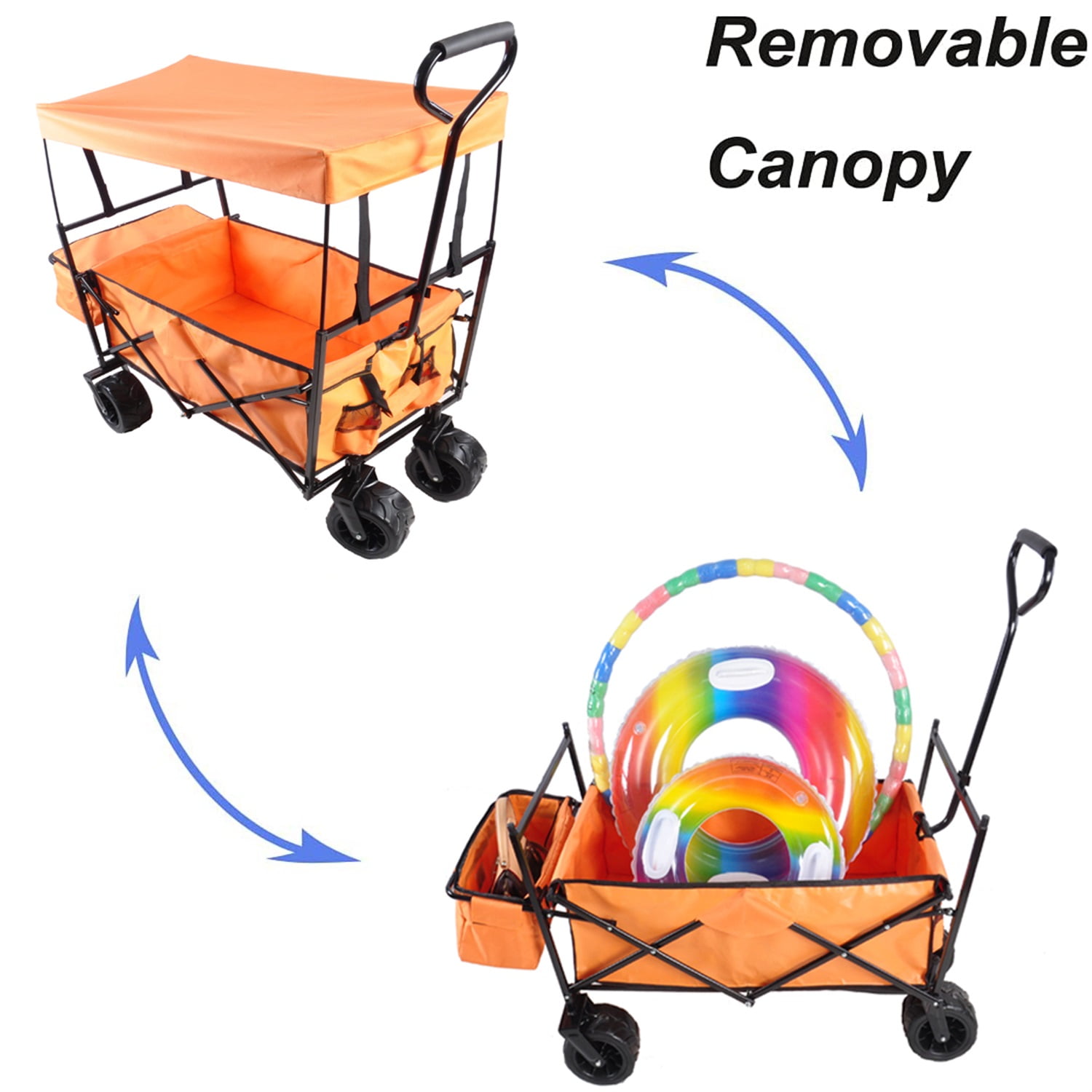 Lowestbest Foldable Cart with Canopy, Portable Cart with Wheeled Shopping Cart, Orange Lowestbest Foldable Cart with Canopy, Portable Cart with Wheeled Shopping Cart, Orange