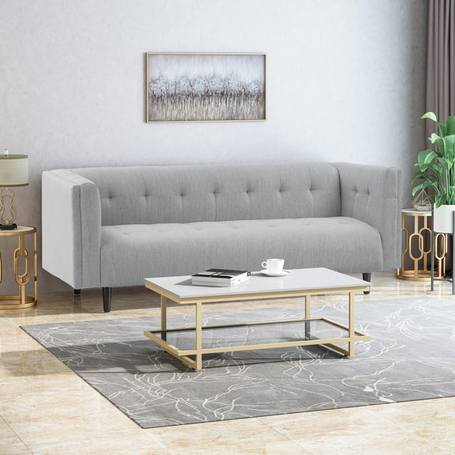 Lagom Fabric Upholstered Sofa, Light Gray, Dark Brown