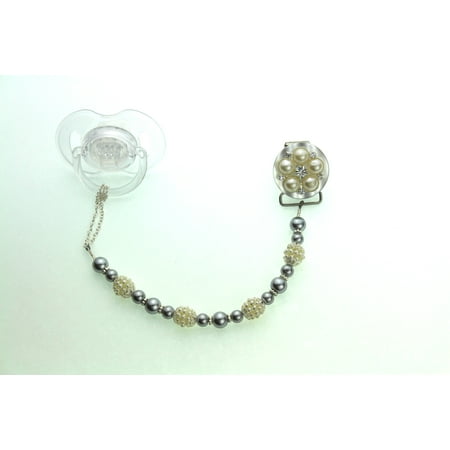Vintage Flower and Pearl Pacifier Clip