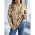 thumbnail image 5 of Women'S Round Neck Long Sleeve Sweater Loose Knitted Autumn and Winter Trend Fashion Casual Pullover Tops Khaki L, 5 of 9
