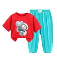 thumbnail image 2 of Antinious Casual Short Sleeve Loungewear Suits for Kids,Toddler Winter Short Sleeve Sleepwear Outfits Sets,Summer Clothes For Boys And Girls Short Sleeved And Pants Set Pants,Red,100, 2 of 3