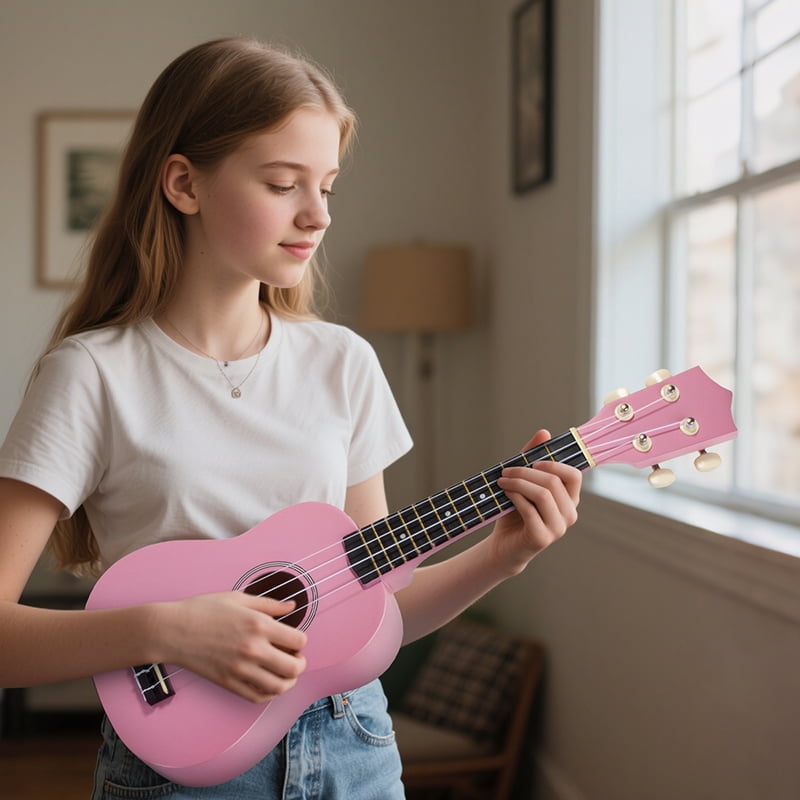 Likegreen Ukulele 21 inch Beginning Kit for Beginner Kids Students with Free Gig Bag, Strap, Nylon String, Picks, Clip-on Tuner Colorful Gift Black
