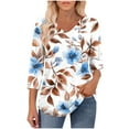 thumbnail image 5 of CYMMPU Women's Casual Floral Printed 3/4 Length Sleeve Trendy Tunic Tops Business Work Blouses Basic Tees Summer Fall Shirts V-Neck 2025 Clothes Sky Blue S, 5 of 8