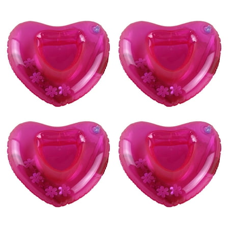 

4pcs Rosy Inflatable Heart Shape Coasters Drink Cup Holder Beach Floating Drink Holder Summer Party Favors