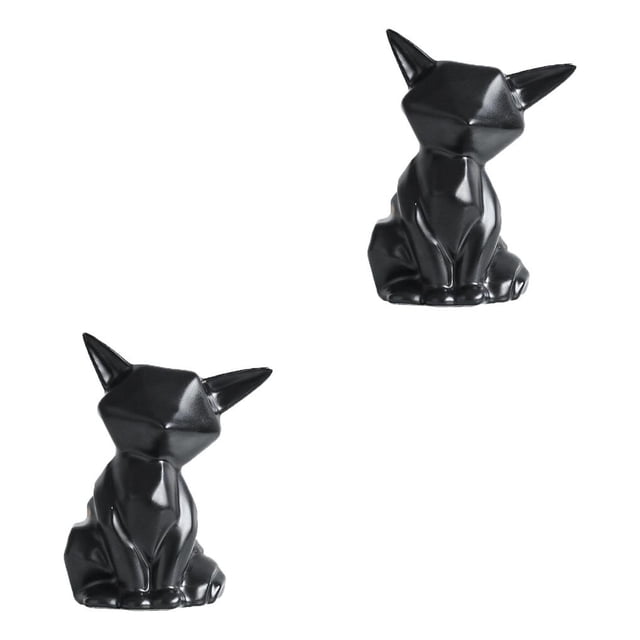 Estatua de Zorro de Porcelana Geométrica Naiovety Negro S 2Conjunto