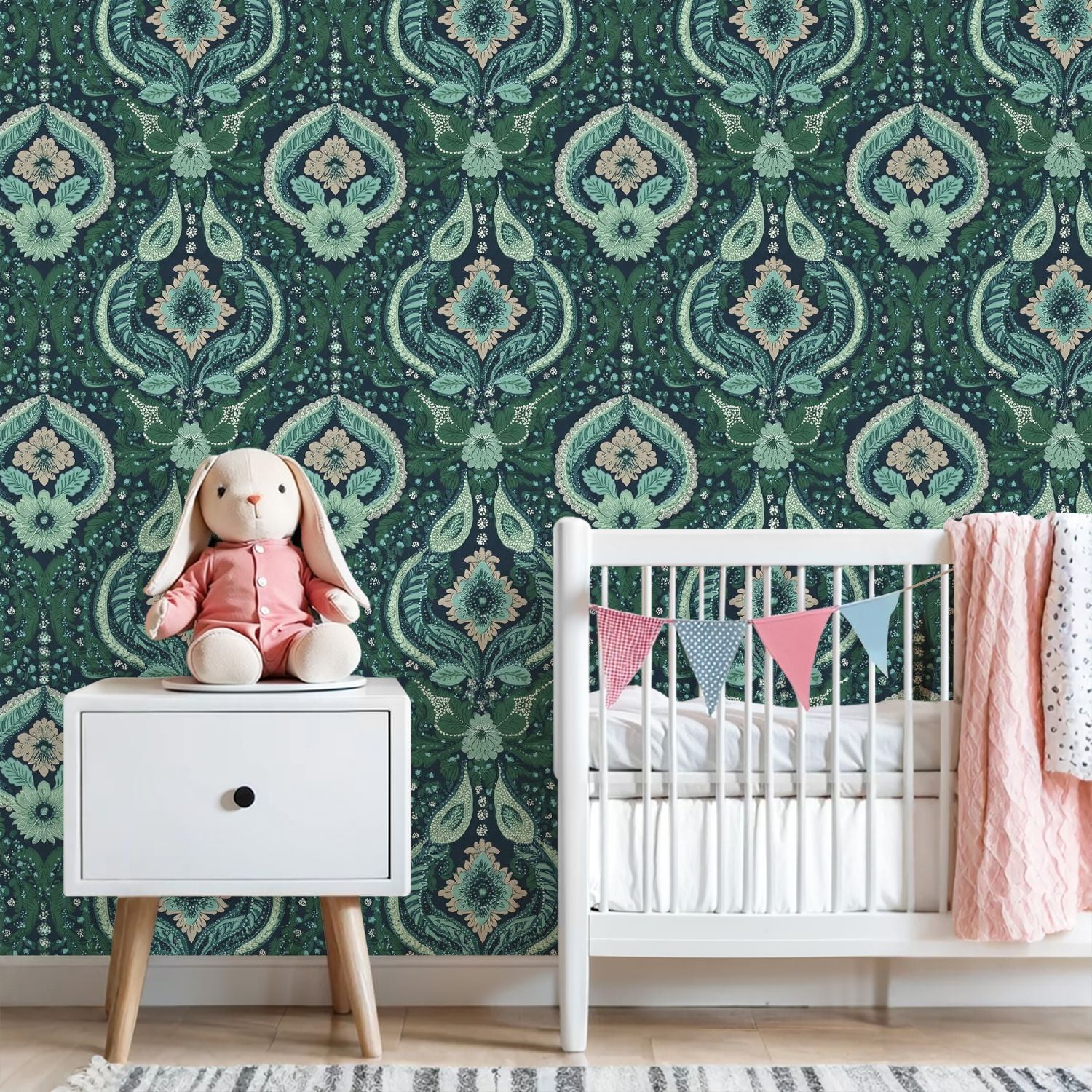 Paisley Peel and Stick Wallpaper 23.6in x 9.8ft Floral Paisley Shades Green Blue Pink Dark Contact Paper Vinyl Waterproof Self Adhesive Wall Paper for Bedroom Shelf Cabinet Renter Friendly