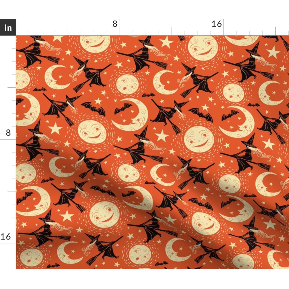 Witches Moon Witch Halloween Bat Orange Fabric Printed by Spoonflower