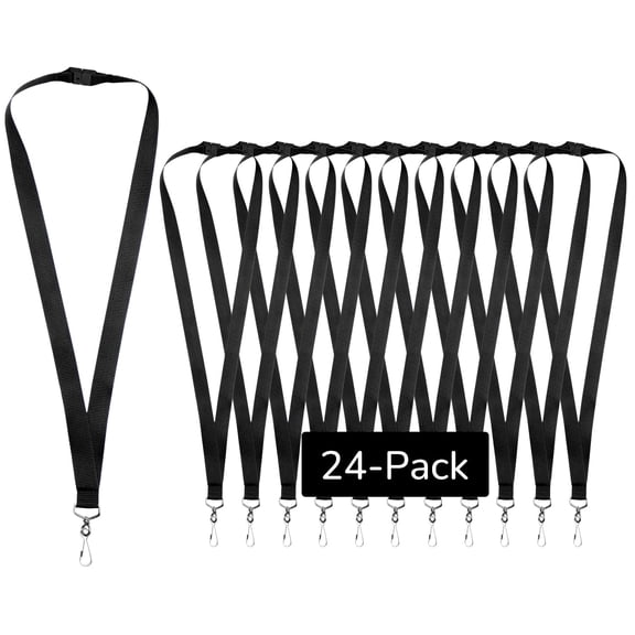 24-pack BlackBreakaway Lanyards for id Badges, Polyester Neck Straps for ID Cards, Keys, Office, School & Events
