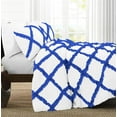 thumbnail image 2 of Dual Tone Diamond Ruffle Duvet Cover 3 Piece Set with Zipper, 400 Thread Count & 100% Egyptian Cotton and Quilts Protector with Pillowcases - White & Royal Blue Solid, Oversized Size., 2 of 5