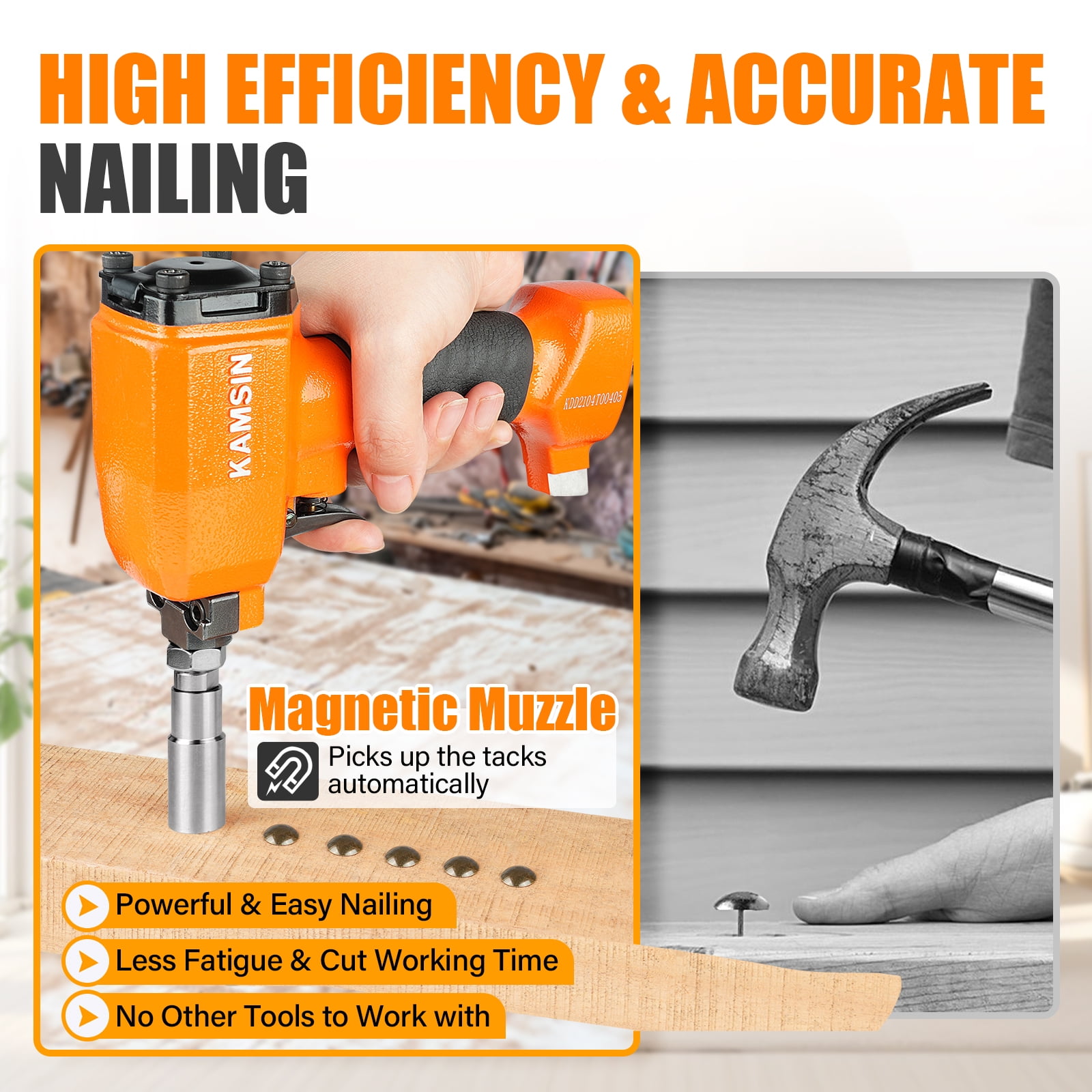 KAMSIN K1620 Pneumatic Decorative Nailer 41/64''(16.2mm) Diameter Air Upholstery Tacks Gun for Furniture