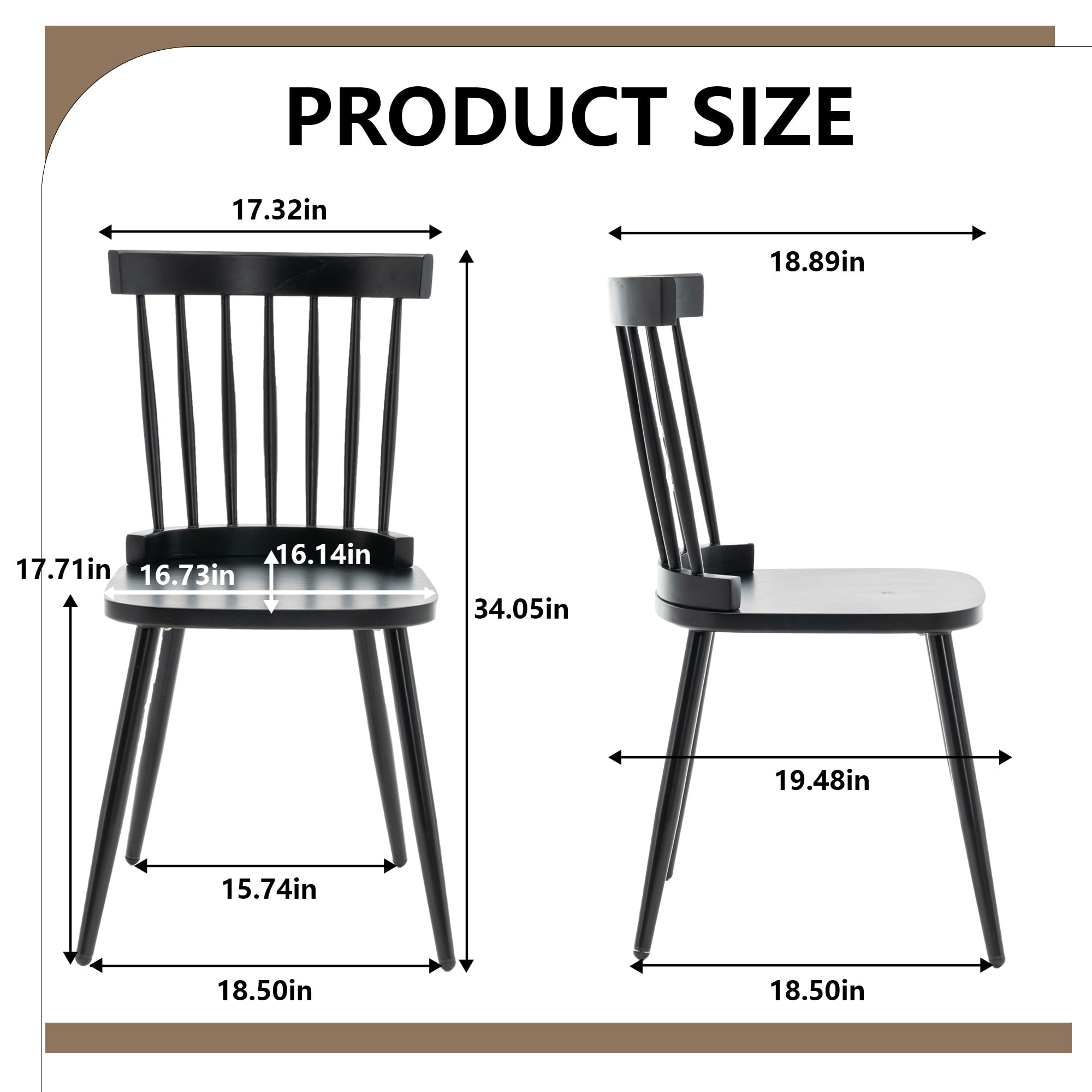Fancrou Farmhouse Windsor Dining Chairs Set of 4, Spindle Back Metal Leg Chairs for Kitchen and Living Room, Country Style Restaurant Seating, Black