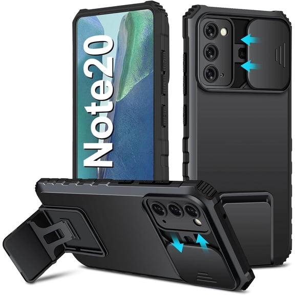 Note 20 Case Compatible for Samsung Galaxy Note20 5G 6.7-inch, Slide Camera Cover, -Grade Shockproof Phone Case with Kickstand Protective Cover for Samsung Note 20 5G (Black)