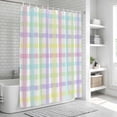 thumbnail image 5 of Green Beige Plaid Shower Curtain Set - Small 36" x 72" Washable Bathtub Curtain with 12 Hooks, Buffalo Farmhouse Art Checkered Waterproof Fabric Stall Shower Curtains for Bathroom/Bathtub Décor, 5 of 6