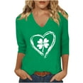 thumbnail image 2 of HaoXianJian Plus Size Patricks Day Shirts for Women V-Neck 2025 sual 3/4 Sleeve Irish Shamrock Graphic T shirt Green Saint Patty's Tunic Tops 3X 4X 5X, 2 of 3