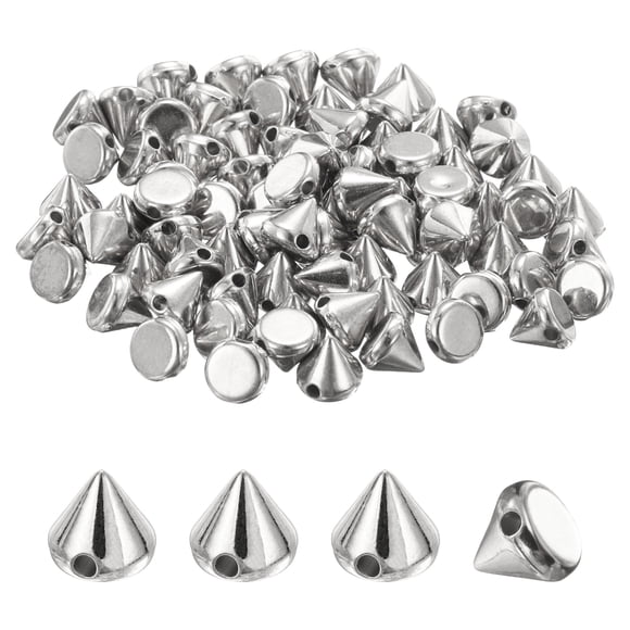 Uxcell 100Pcs Picos Conos Remaches 0.24x0.24" Plástico con Agujero para Manualidades Plateado