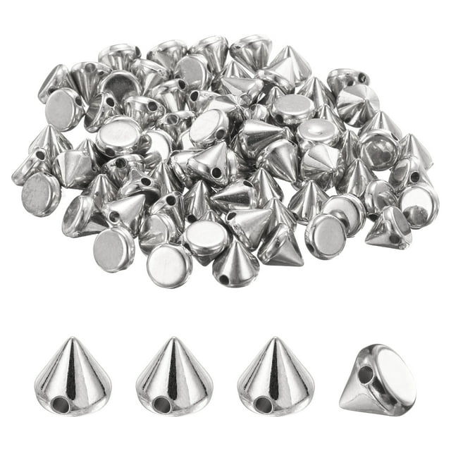 Uxcell 100Pcs Picos Conos Remaches 0.24x0.24" Plástico con Agujero para Manualidades Plateado