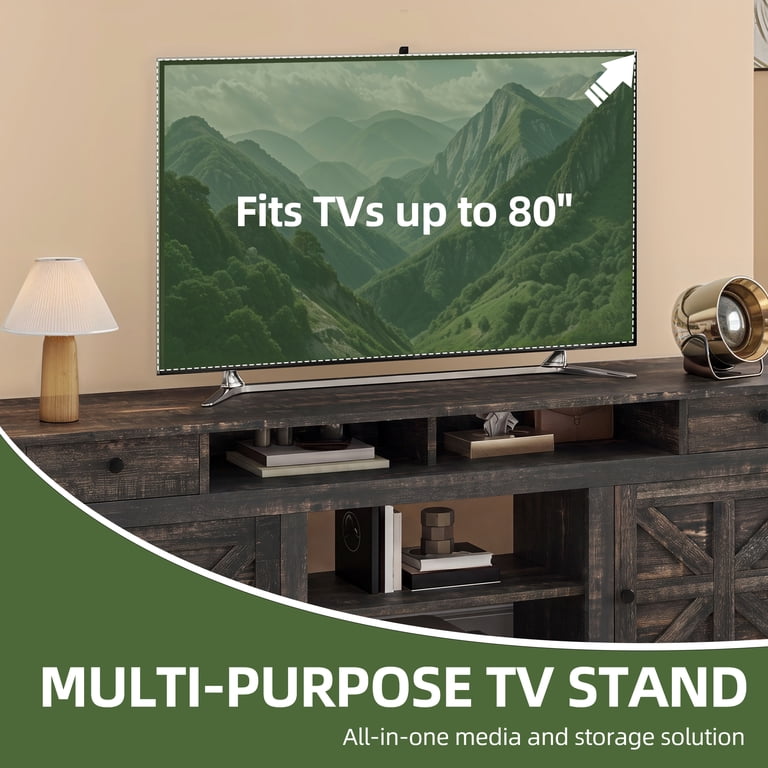 Uforic 70" Farmhouse TV Stand, Dark Rustic Oak photo 5