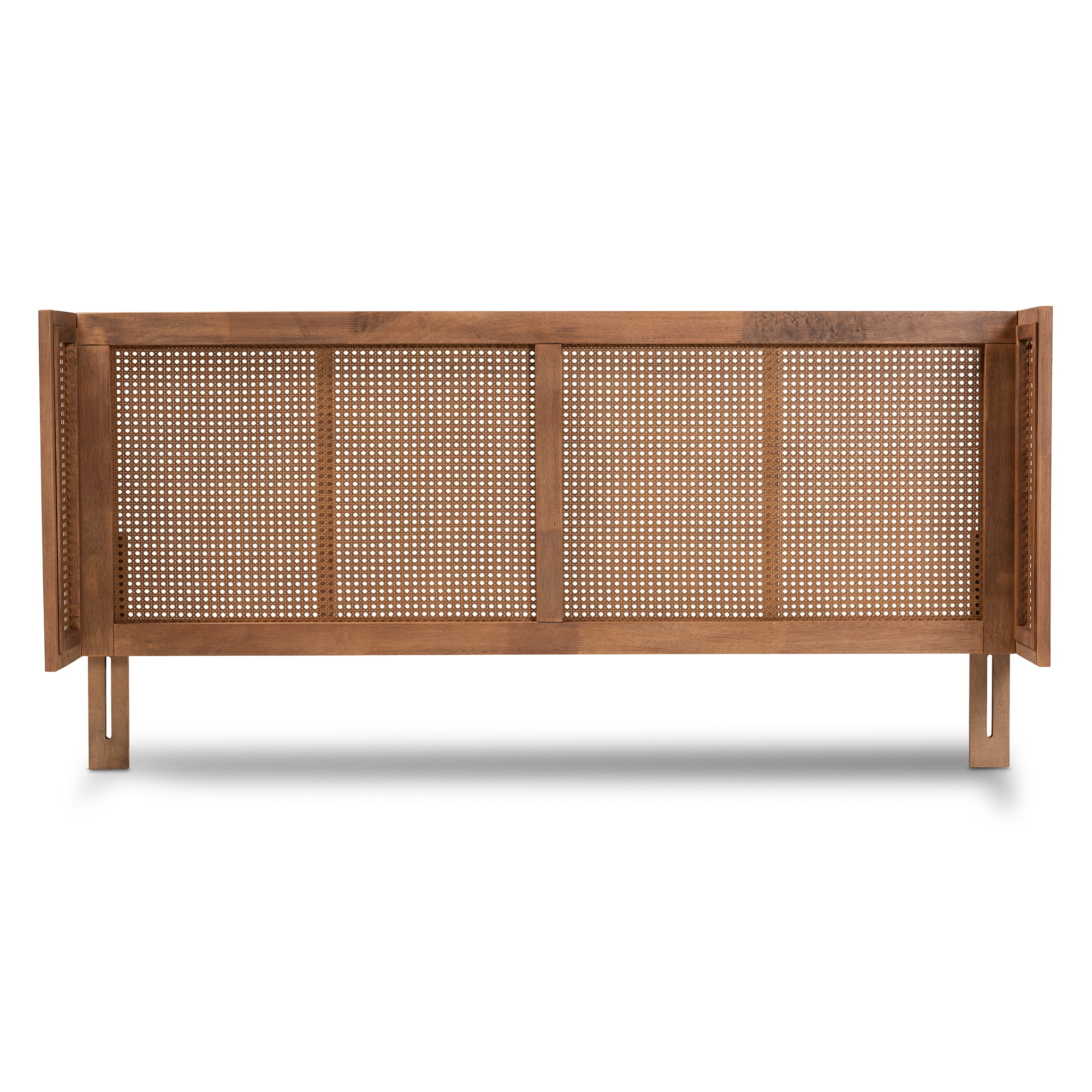 Baxton Studio Rina Mid-Century Modern Ash Wanut Finished Wood and Synthetic Rattan King Size Wrap-Around Headboard