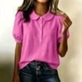 thumbnail image 2 of DailyChi Summer Sales Under $ 5 Women Linen Doll Collar Shirt Puff Sleeve Blouse Short Sleeve Loose Casual Summer Top, 2 of 9