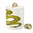 thumbnail image 3 of Dragon Piggy Bank, Japanese Old Fashion Folk Myth Creature in Vibrant Toned Design, Ceramic Coin Bank Money Box for Cash Saving, 3.6" X 3.2", Lime Green Marigold Red, by Ambesonne, 3 of 4