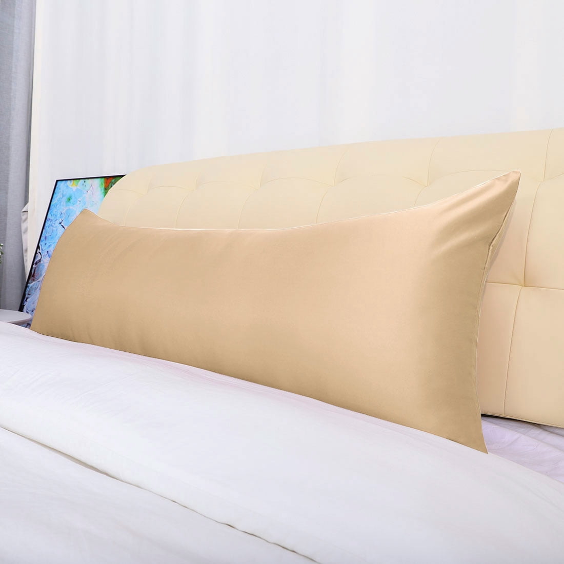 Unique Bargains Luxury Silky Satin Body Pillow Case Gold 20" x 72"