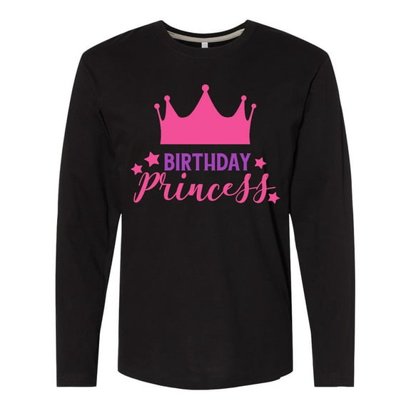 Inktastic Birthday Princess, Crown, Stars - Pink Purple Long Sleeve T-Shirt
