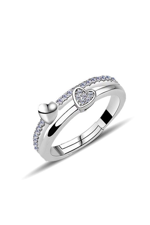 Womens 925 Sterling Silver Heart Ring Diamond Accent Open Design Retro Heart To Heart For Everyday Wear Shines