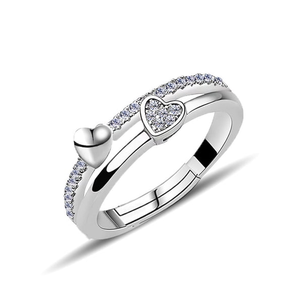 Womens 925 Sterling Silver Heart Ring Korean Diamond Accent Open Design Ring for Her Retro Couple Heart-to-heart Promise Ring Width 0.6cm Weight 1.84g