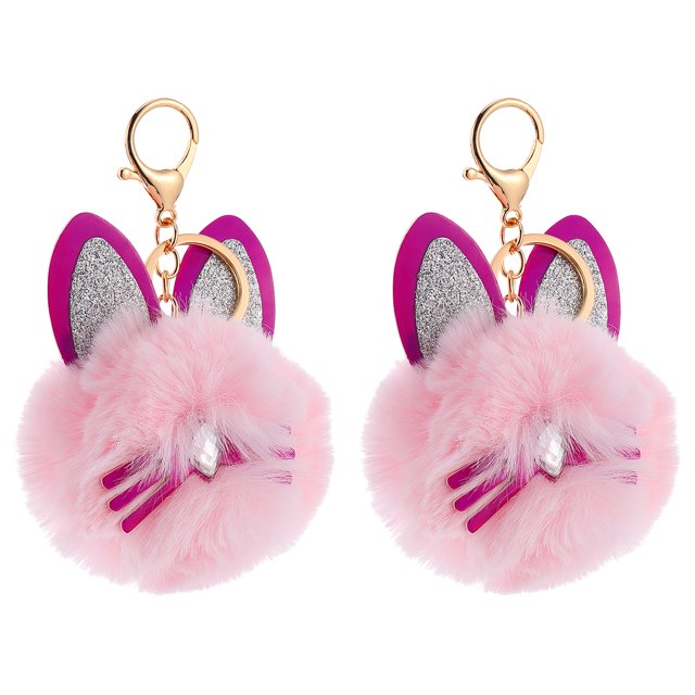 EeaseCA 2Pcs Cat Ear Key Chain Key Ring Pendant Car Bag Ornament Creative Keychain