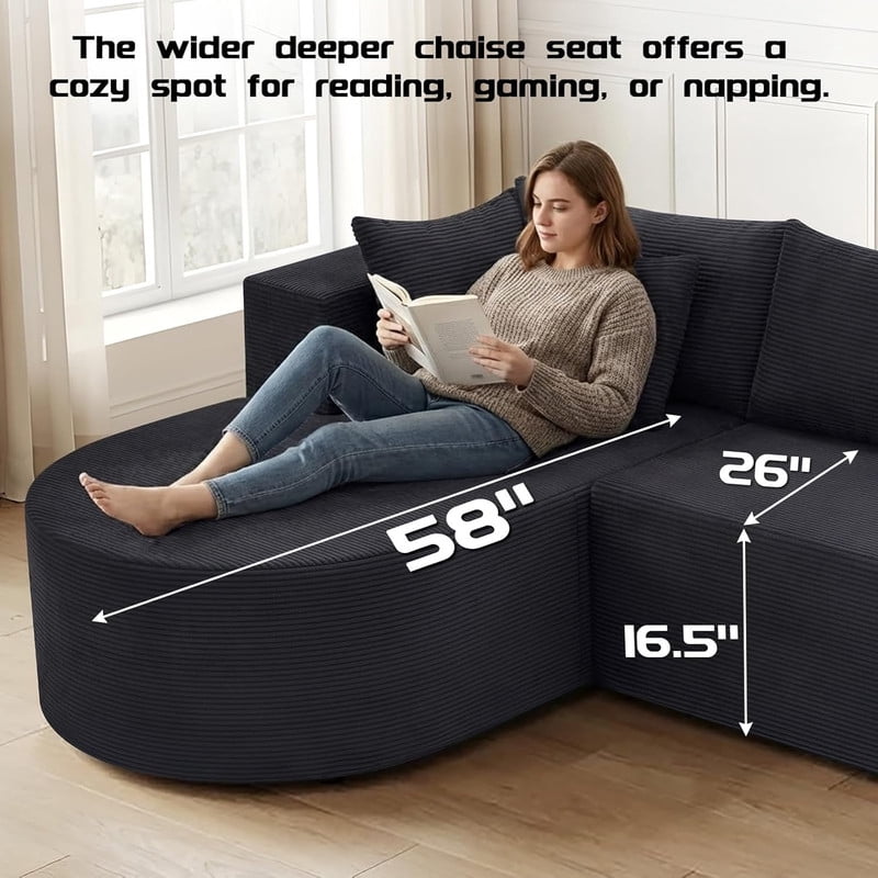 105" Cloud Sectional Couch with Chaise, Boneless L-Shaped Modular Sectional Sofa for Living Room, Comfy Cloud Couch with Deep Seat