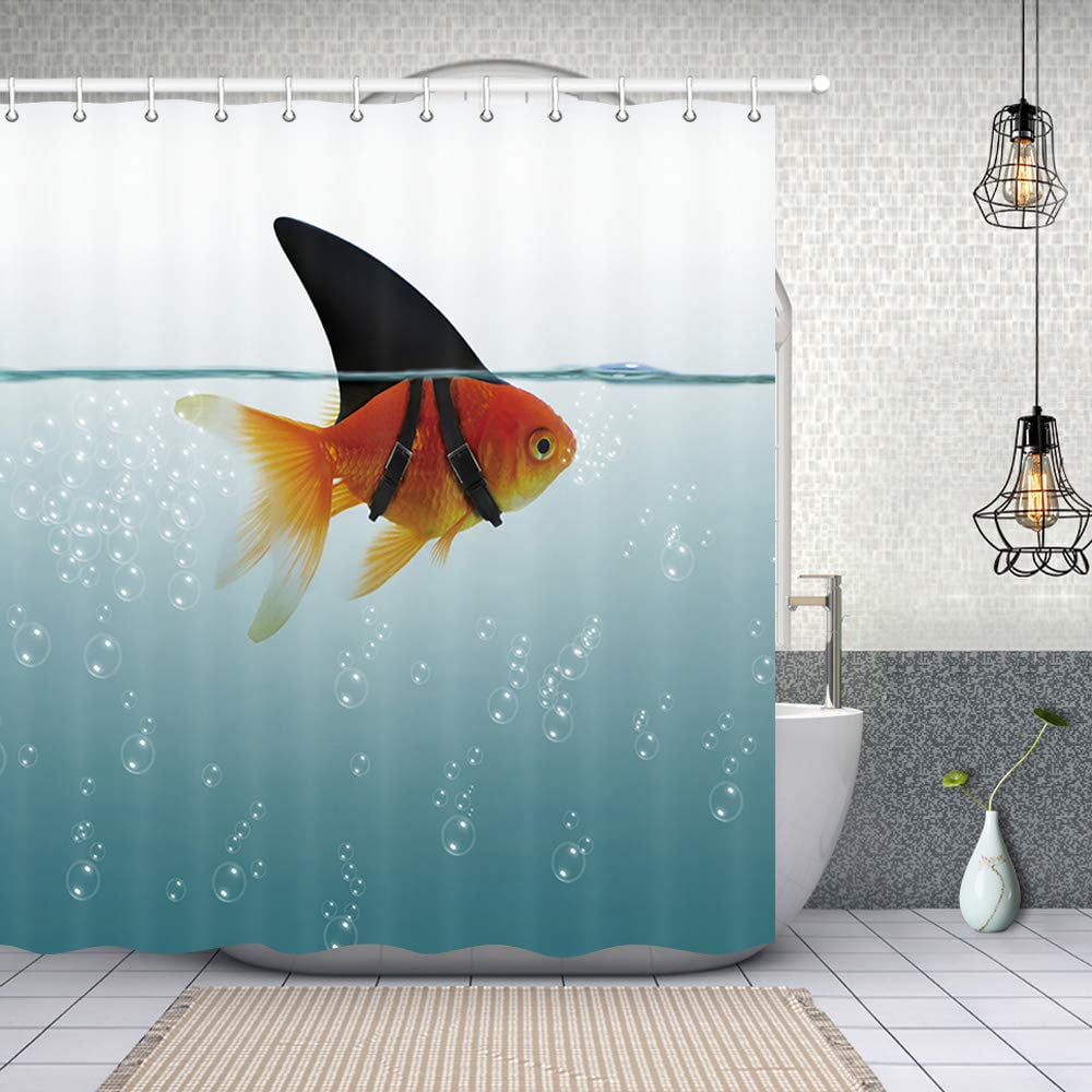 Goldfish Lotus Flowers Shower Curtain Koi Fish Leaf 3D Printed