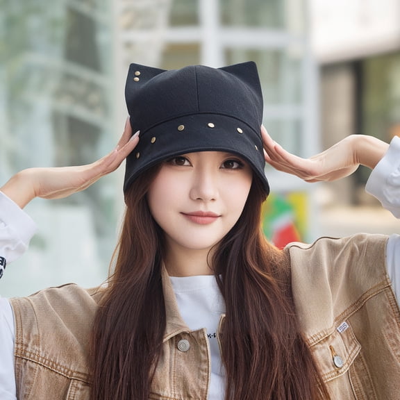 Cat Ear Cap for Women Men Cotton Sailor Beanie Skull Cap