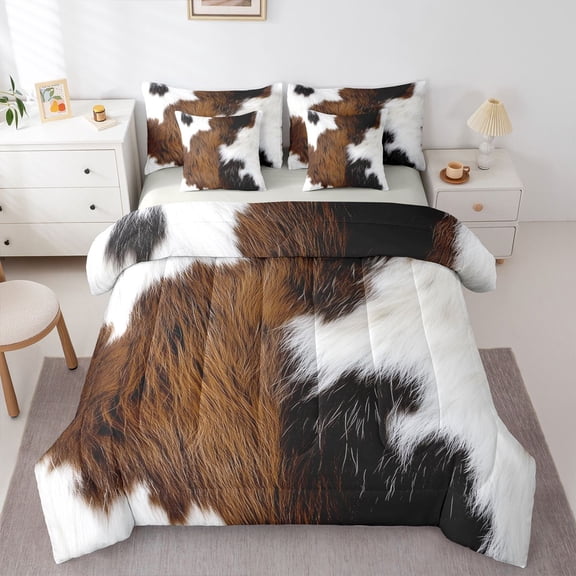Erosebridal Teens Abstract Cow Print Twin Bedding Sets 7-Piece,Farm Animal Bedding Comforter Set For Boys Girls,Grey Reversible