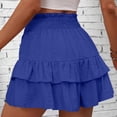 thumbnail image 4 of Linen Ruffle Shorts for Women Baggy Elastic High Waisted Layered Shorts Casual Flowy Wide Leg Tiered Shorts Blue S, 4 of 5