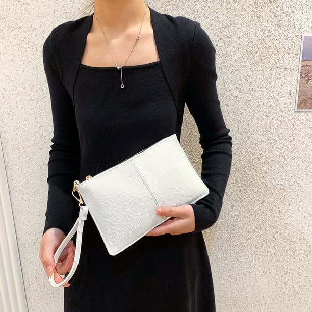 Bolsa Bolsos de mano para mujer Bolsos de muneca con sobre Cartera solida Monedero de fiesta Blanco JShteea Para Estrenar Bodega Aurrera en linea