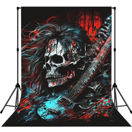 Death Skull Rock Heavy Metal Music Photography Backdrop 5x7Ft Background for Photo Studio Video Recording Birthday Party Wedding Home Decor