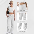 thumbnail image 5 of Wide Leg Cargo Sweatpants for Women High Waist Drawstring Baggy Lightweight Fleece Winter Track Pants with Muti Pockets White, 5 of 7