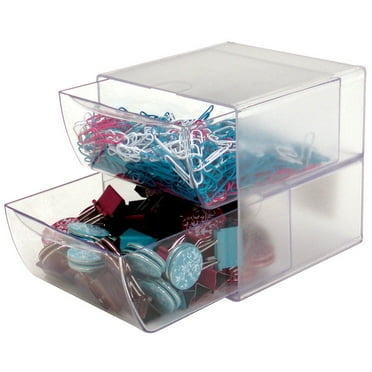 deflect-o 2 Drawer Cube Organizer, Clear Plastic, 6 x 6 x 7 7/25